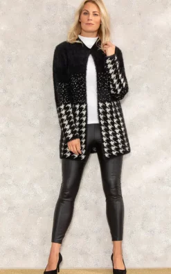 Cheap ???? Klass Houndstooth Feather Knit Cardigan Black/Ivory ????