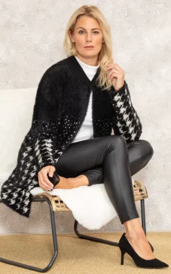 Cheap ???? Klass Houndstooth Feather Knit Cardigan Black/Ivory ???? -Aftershock London Shop unnamed file 162