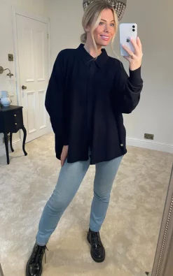 Coupon ???? Malissa J Collection Knitted ???? Shirt Jumper In Black ???? -Aftershock London Shop unnamed file 177