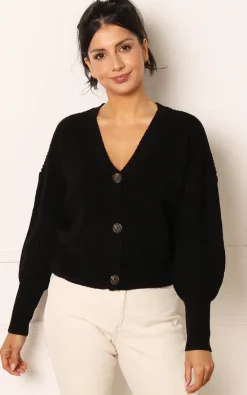 Best deal ???? One Nation Clothing Cropped Chunky Knit Button Cardigan In Black ????