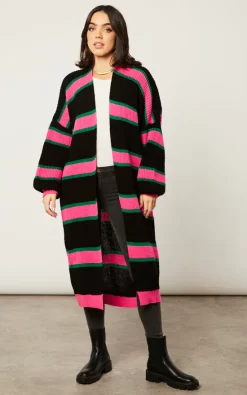 Coupon ???? Jenerique Multicolour Longline Cardigan In Black/Pink ????