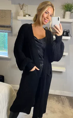 Discount ???? Belle Love Italy Belle Drop Shoulder Midi Cardigan Black ✨