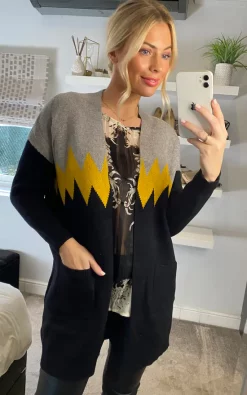 Best deal ❤️ Izabel London Multi Black Zig Zag Open Front Cardigan ????