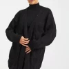 Promo ???? Pretty Moi Black Oversized Cable Knit Drop Shoulder Cardigan One Size Fit (10 16) ⭐