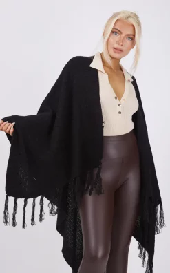 Cheap ???? Boutique Store Black Knitwear Tassels Poncho One Size Fit (10 18) ????