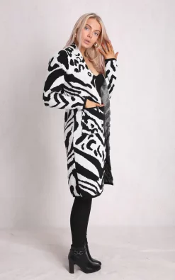 Best Sale ???? Boutique Store Black & White Long Sleeve Knitted Cardigan One Size Fit (10 To 16) ✔️ -Aftershock London Shop unnamed file 252