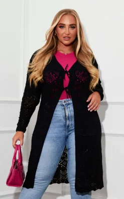 Flash Sale ???? Girl In Mind Katlyn Black Crochet Detail Longline Cardigan ????