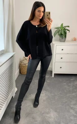 Best Pirce ???? Malissa J Collection Rib Knit Cardigan With Jewel Button In Black ❤️ -Aftershock London Shop unnamed file 289