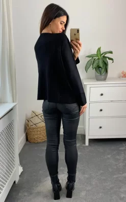 Best Pirce ???? Malissa J Collection Rib Knit Cardigan With Jewel Button In Black ❤️ -Aftershock London Shop unnamed file 290