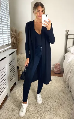 New ⭐ Noisy May Longline Open Front Cardigan In Black ✨