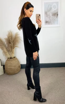 Best Pirce ???? HOXTON GAL Oversized Long Sleeves Relaxed Blue Star Jumper In Black ⌛ -Aftershock London Shop unnamed file 305