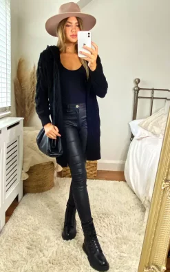 Best deal ⭐ Aftershock London Hooded Cable Knitted Longline Cardigan In Black ????