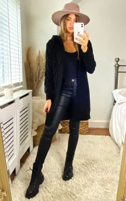 Best deal ⭐ Aftershock London Hooded Cable Knitted Longline Cardigan In Black ???? -Aftershock London Shop unnamed file 309