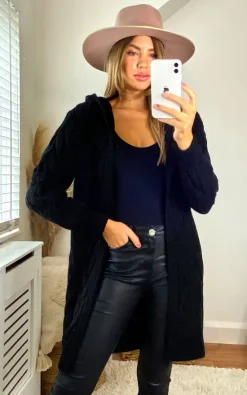 Best deal ⭐ Aftershock London Hooded Cable Knitted Longline Cardigan In Black ???? -Aftershock London Shop unnamed file 310