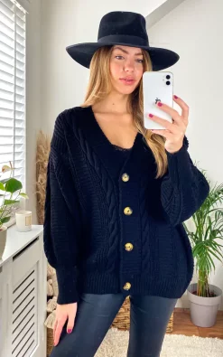 Promo ???? URBAN TOUCH Cable Knit Over Size Cardigan Black ❤️