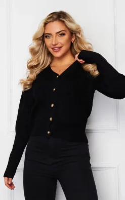 New ???? Girl In Mind Skylar Pleated Shoulder Cropped Cardigan Black ????