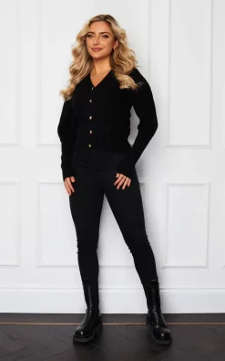 New ???? Girl In Mind Skylar Pleated Shoulder Cropped Cardigan Black ???? -Aftershock London Shop unnamed file 331