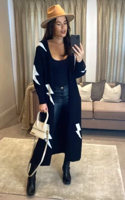 Deals ⌛ SlayTwins Maeve Lightening Bolt Long Cardigan Black ✔️ -Aftershock London Shop unnamed file 335