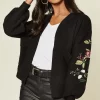 Cheapest ???? Hearts And Roses London Black Cropped Cardigan With Floral Sleeve Detail ????