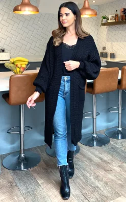 Cheap ???? Blue Vanilla Mia Longline Double Pocket Knitted Cardigan In Black ✔️
