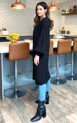 Cheap ???? Blue Vanilla Mia Longline Double Pocket Knitted Cardigan In Black ✔️ -Aftershock London Shop unnamed file 382