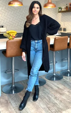 Cheap ???? Blue Vanilla Mia Longline Double Pocket Knitted Cardigan In Black ✔️ -Aftershock London Shop unnamed file 383