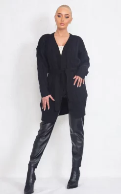 Best Pirce ✨ Boutique Store Black Cable Knit Belted Cardigan ???? -Aftershock London Shop unnamed file 401