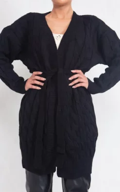 Best Pirce ✨ Boutique Store Black Cable Knit Belted Cardigan ???? -Aftershock London Shop unnamed file 402