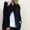 New ???? CY Boutique Long Sleeve Knitted Jacket With Faux Leather Details In Black ????