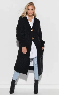 Best reviews of ???? Makadamia Black Long Cardigan Fastened With Buttons ????