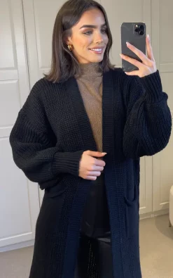 Discount ???? SIGNAGE Oversized Black Knit Longline Cardigan With Pockets And Balloon Sleeves ???? -Aftershock London Shop unnamed file 44