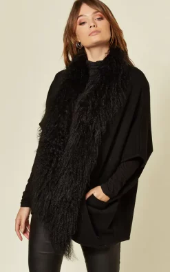 Wholesale ???? FS Collection Black Cardigan With Lamb Wool Trim ⌛