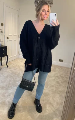 Best Pirce ???? Malissa J Collection Cable Knit Boyfriend Cardigan Black ????