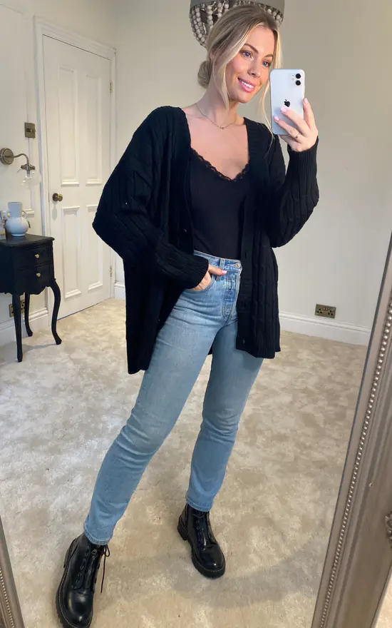 Best Pirce ???? Malissa J Collection Cable Knit Boyfriend Cardigan Black ???? 2 Best Pirce ???? Malissa J Collection Cable Knit Boyfriend Cardigan Black ???? - Image 2