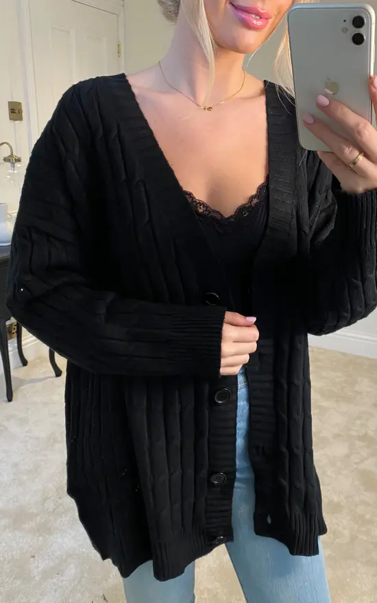 Best Pirce ???? Malissa J Collection Cable Knit Boyfriend Cardigan Black ???? 3 Best Pirce ???? Malissa J Collection Cable Knit Boyfriend Cardigan Black ???? - Image 3