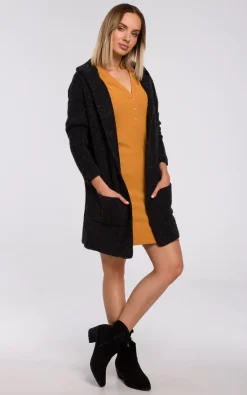 Top 10 ❤️ MOE Comfortable Chunky Knit Hooded Cardigan In Black ????