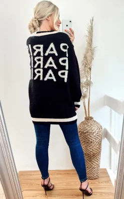 Brand new ✨ CY Boutique Oversized Paris Embroidered Cardigan In Black ????