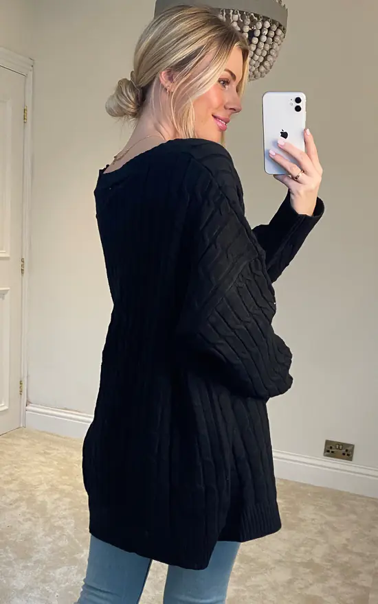 Best Pirce ???? Malissa J Collection Cable Knit Boyfriend Cardigan Black ???? 4 Best Pirce ???? Malissa J Collection Cable Knit Boyfriend Cardigan Black ???? - Image 4