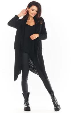 Best Pirce ???? AWAMA Open Front Cardigan With Large Pockets In Black ⌛