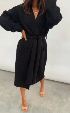 Buy ⌛ Pretty Lavish Arden Midi Tie Cardigan Black ✔️