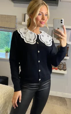 Outlet ???? Yumi Knitted Cardigan With Collar In Black ????