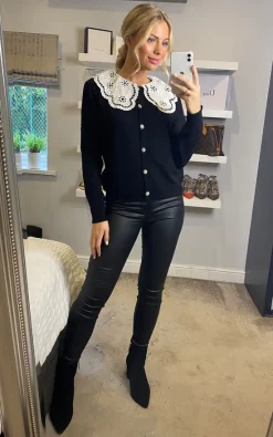 Outlet ???? Yumi Knitted Cardigan With Collar In Black ???? -Aftershock London Shop unnamed file 513