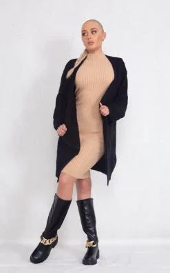 Best Pirce ???? Boutique Store Black Oversized Cable Knit Drop Shoulder Cardigan ❤️
