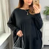 Flash Sale ???? HOXTON GAL Oversized Long Sleeves Crew Neck Jumper With Button Detailed Back In Black ????