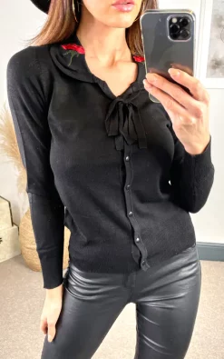 Top 10 ???? Hearts And Roses London Long Sleeve Cardigan With Collar And Bow Tie Neckline In Blk ???? -Aftershock London Shop unnamed file 547