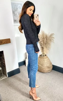 Budget ???? Off The Railz Black Shimmer Short Knitted Cardigan With Ruffle Trim ✨ -Aftershock London Shop unnamed file 555