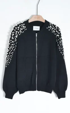 Wholesale ???? CY Boutique Black Cardigan With Pearl Embellished Shoulders ????