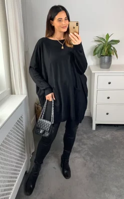 Flash Sale ???? HOXTON GAL Oversized Long Sleeves Crew Neck Jumper With Button Detailed Back In Black ???? -Aftershock London Shop unnamed file 56