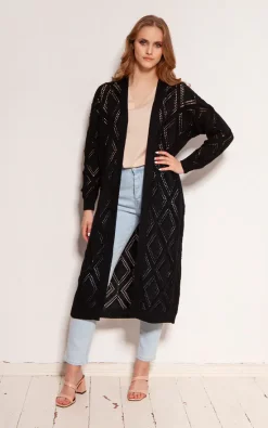 Hot Sale ❤️ Lanti Long Cardigan With Open Front In Black ❤️