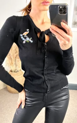 Cheapest ???? Hearts And Roses London Flamingo Embroided Long Sleeve Cardigan In Black ✔️ -Aftershock London Shop unnamed file 571